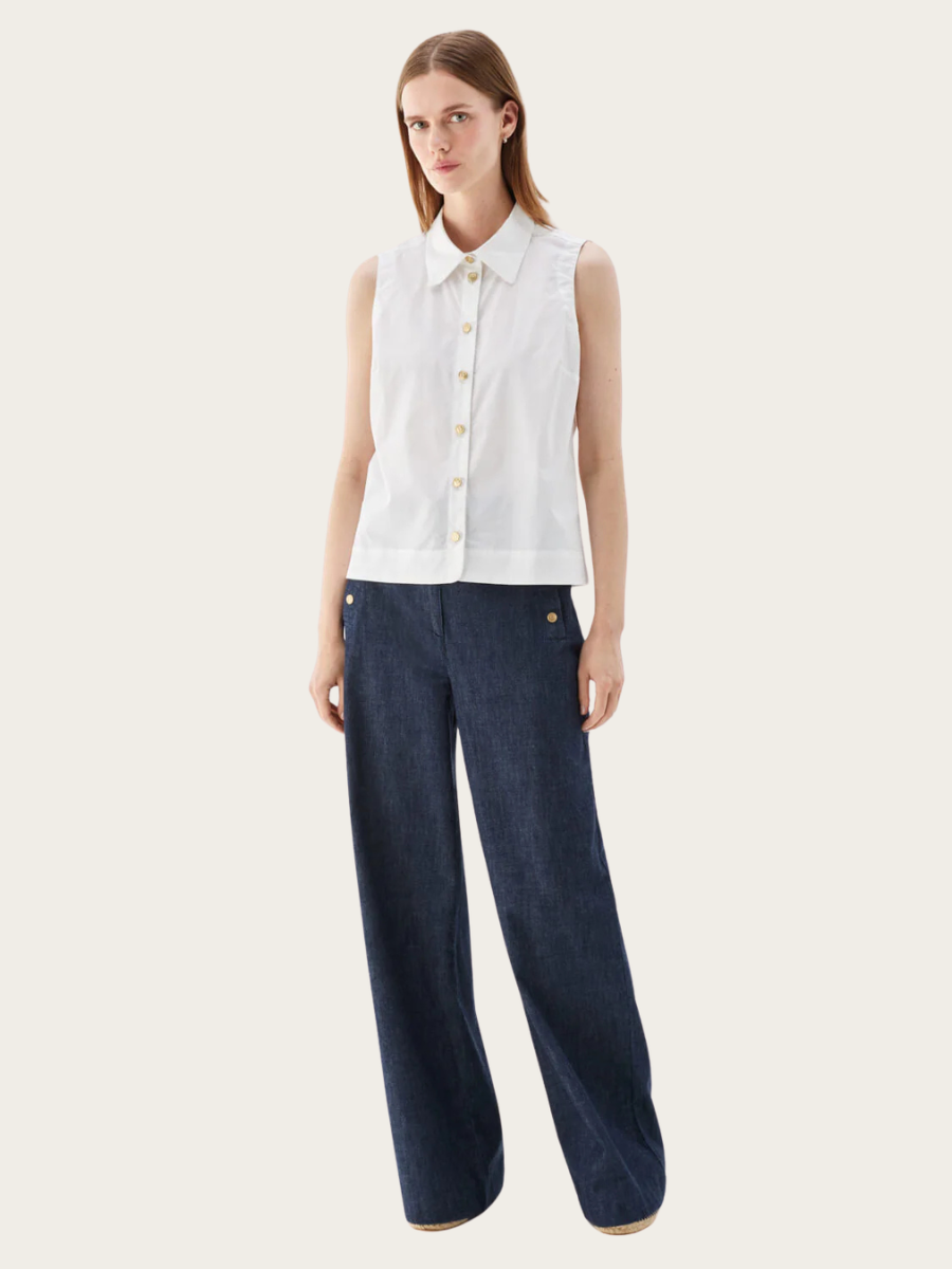 ODELIA POPLIN TOP, WHITE