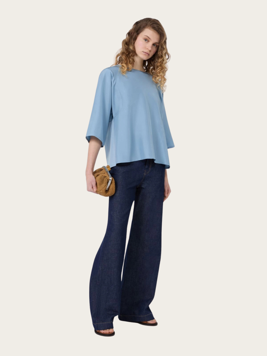 FASTOSO HABOTAI SILK & JERSEY BLOUSE, LIGHT BLUE