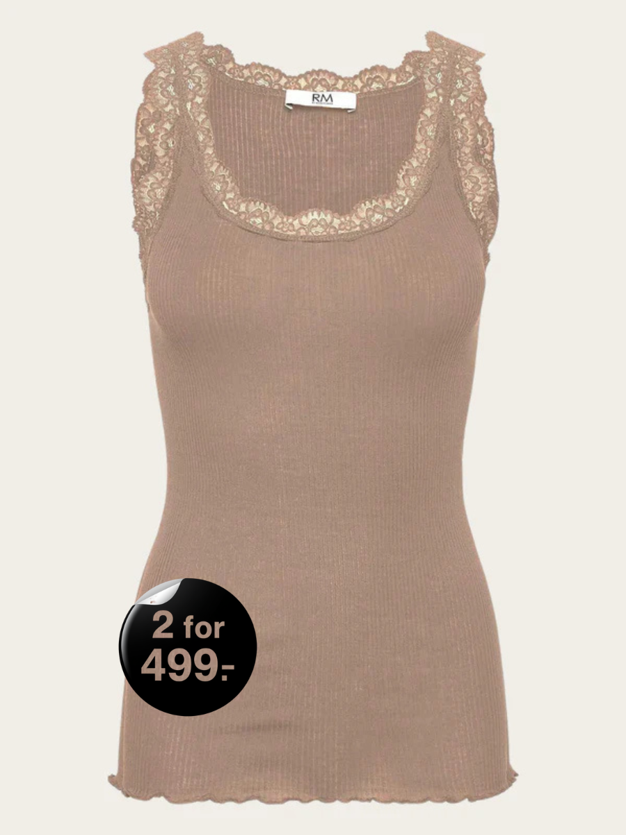 BALTA MODAL SL LACE U NECK TOP, MOCHA MERINGUE
