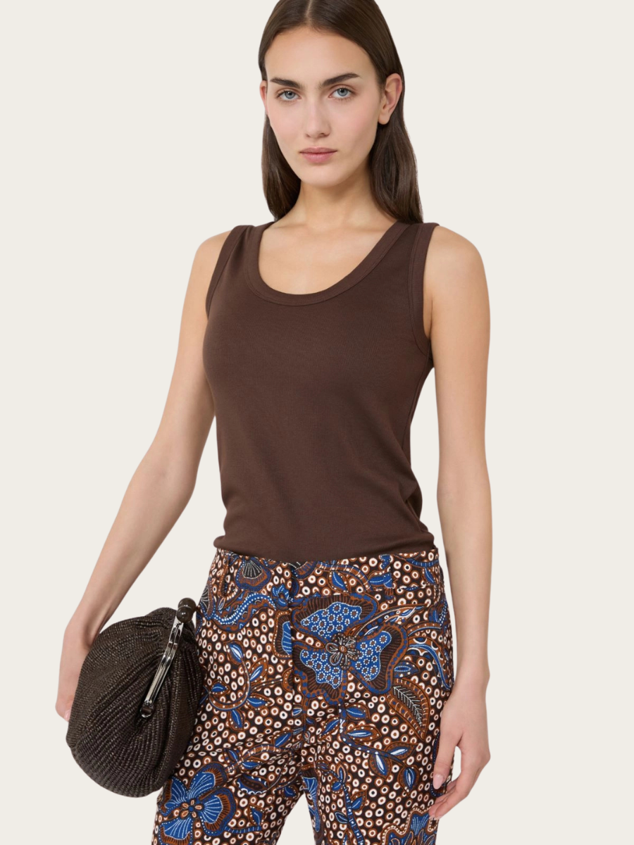 MULTIC STRETCH TOP, CHOCOLATE