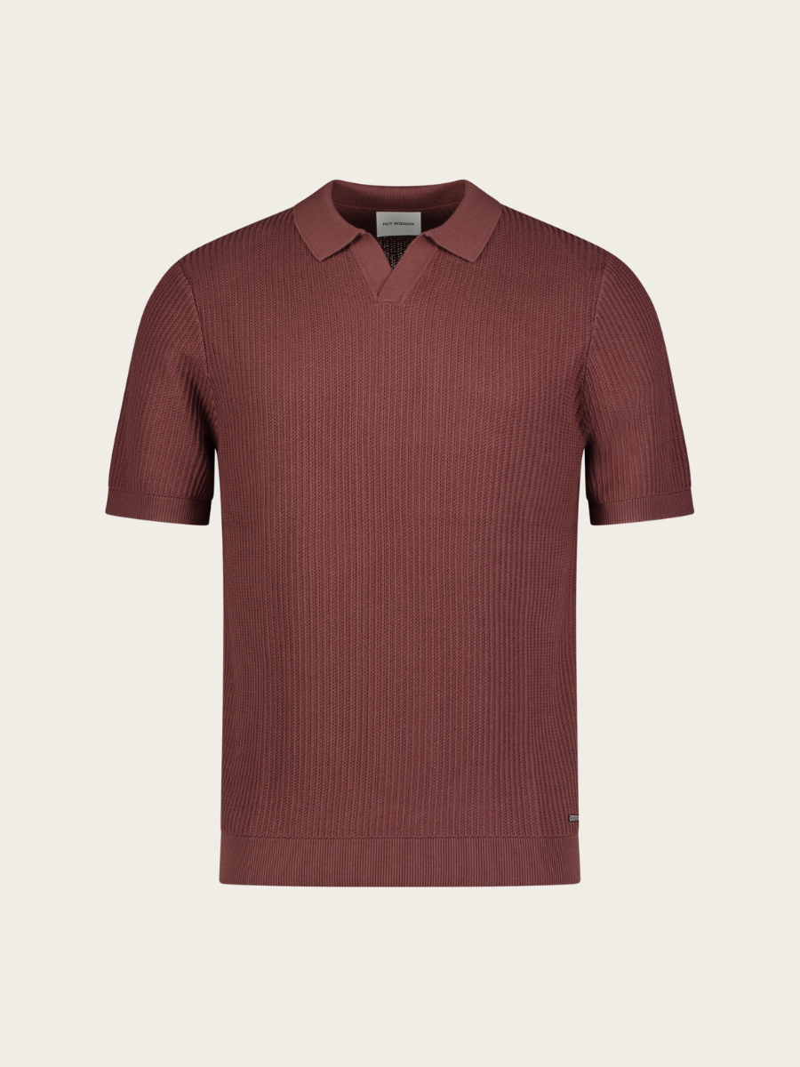 KNITTED POLO SHIRT, DARK RUST