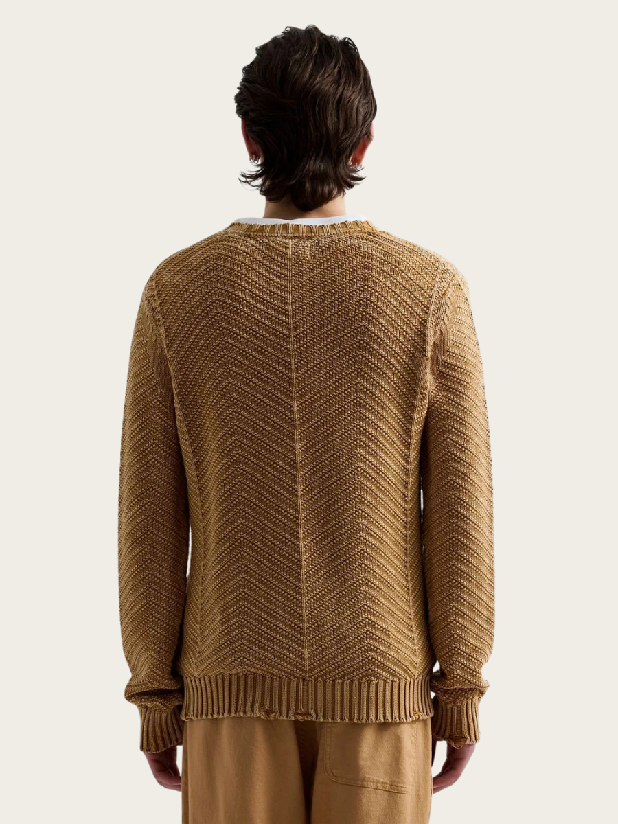 COTTON SWEATER W/RIPS, SAND DESERT