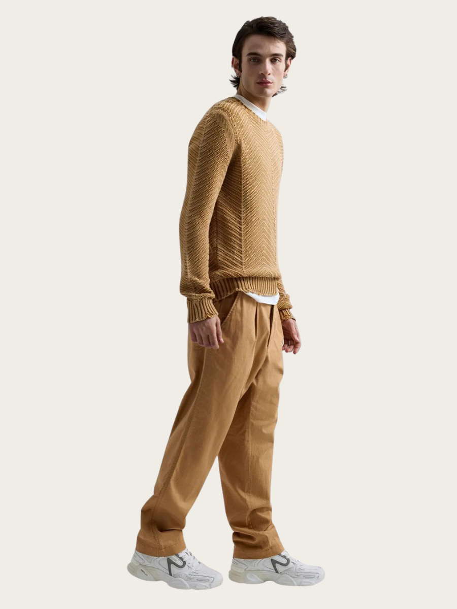 COTTON SWEATER W/RIPS, SAND DESERT