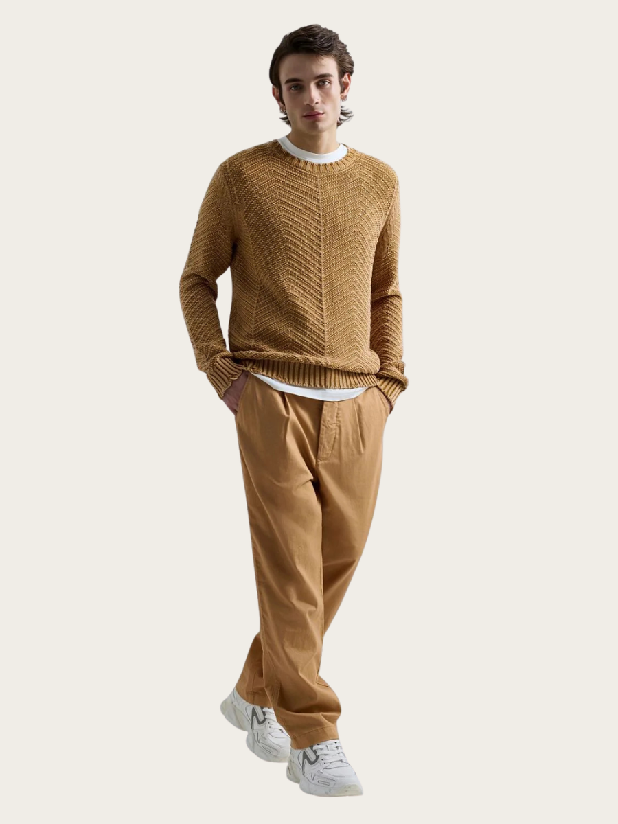 COTTON SWEATER W/RIPS, SAND DESERT
