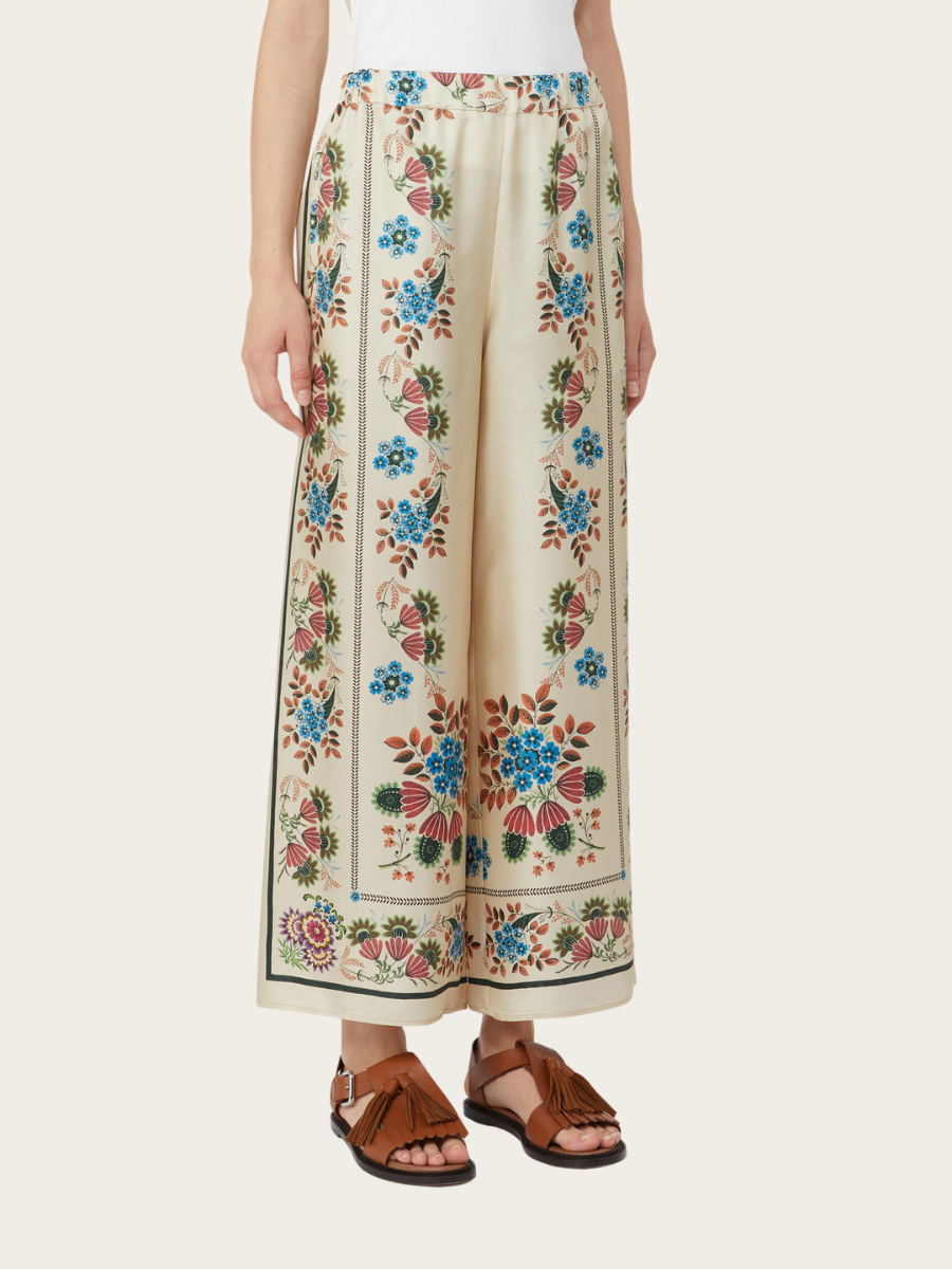SNACK PRINTED SILK TROUSERS, IVORY
