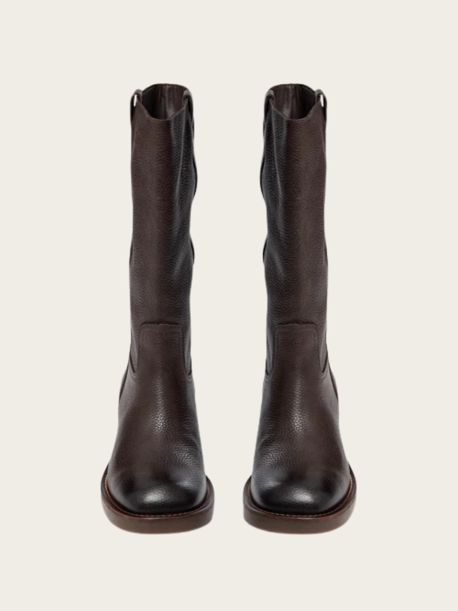 JOLENE LEATHER BOOT, DARK BROWN