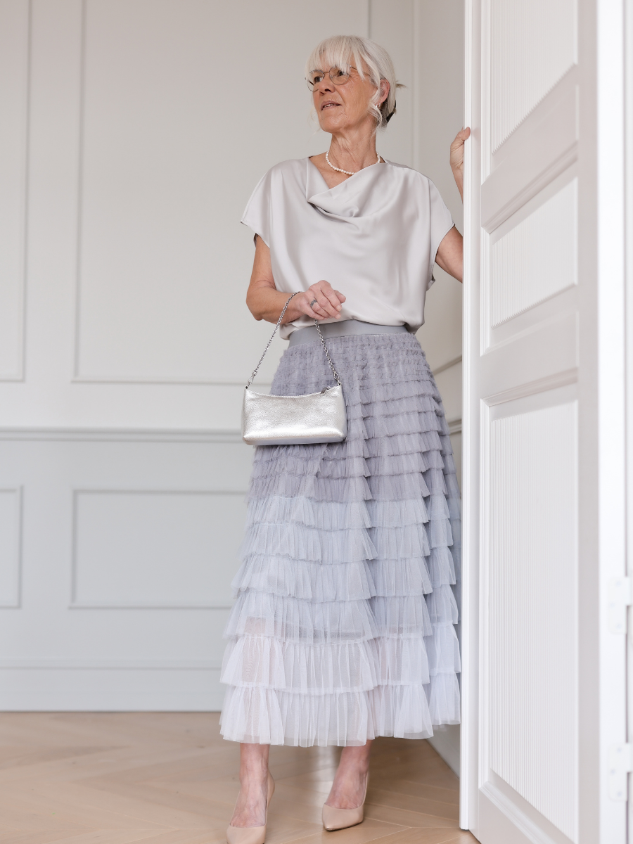LAYERED SKIRT, AZZURRO