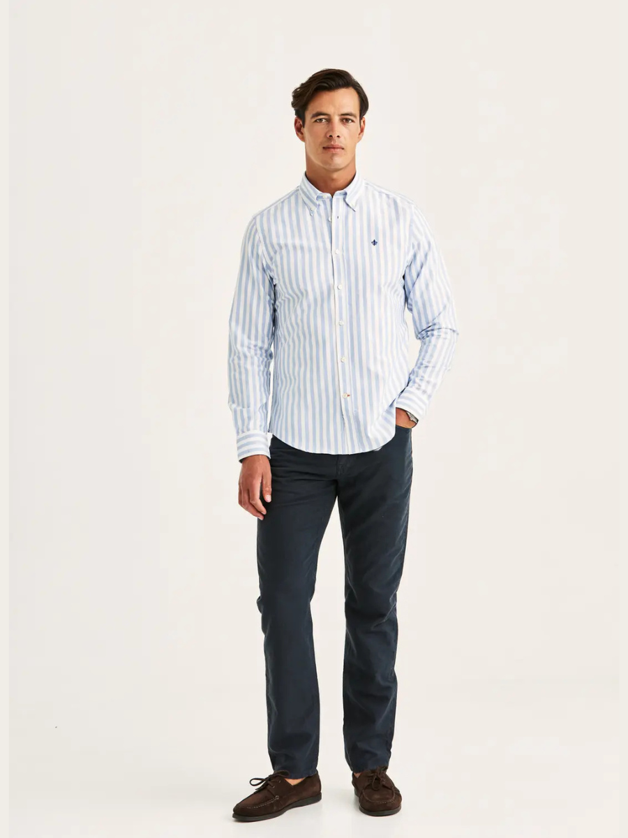 DOUGLAS OXFORD STRIPE SHIRT, SLIM, LIGHT BLUE