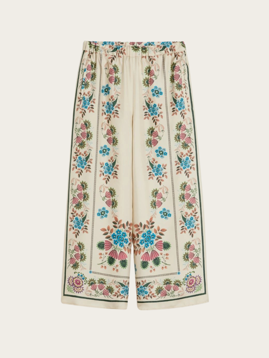 SNACK PRINTED SILK TROUSERS, IVORY