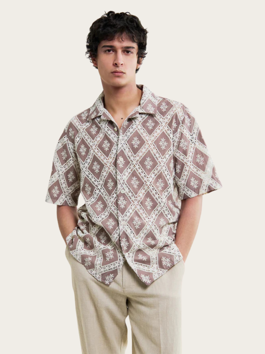 DIDCOT SS SHIRT, TAUPE/ECRU