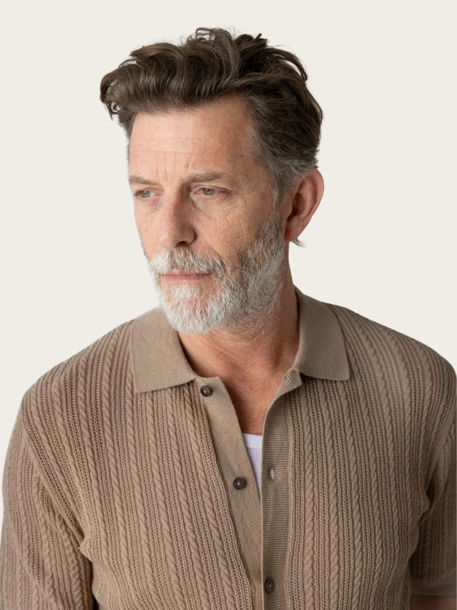 DARIO BUTTON SS POLO KNIT, DUNE