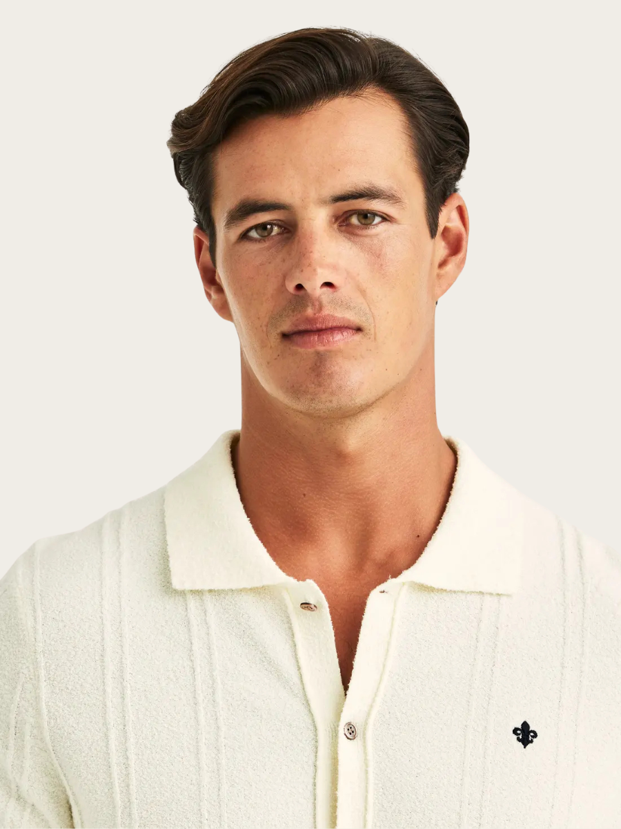 CLAYTON KNITTED SS SHIRT, OFF WHITE