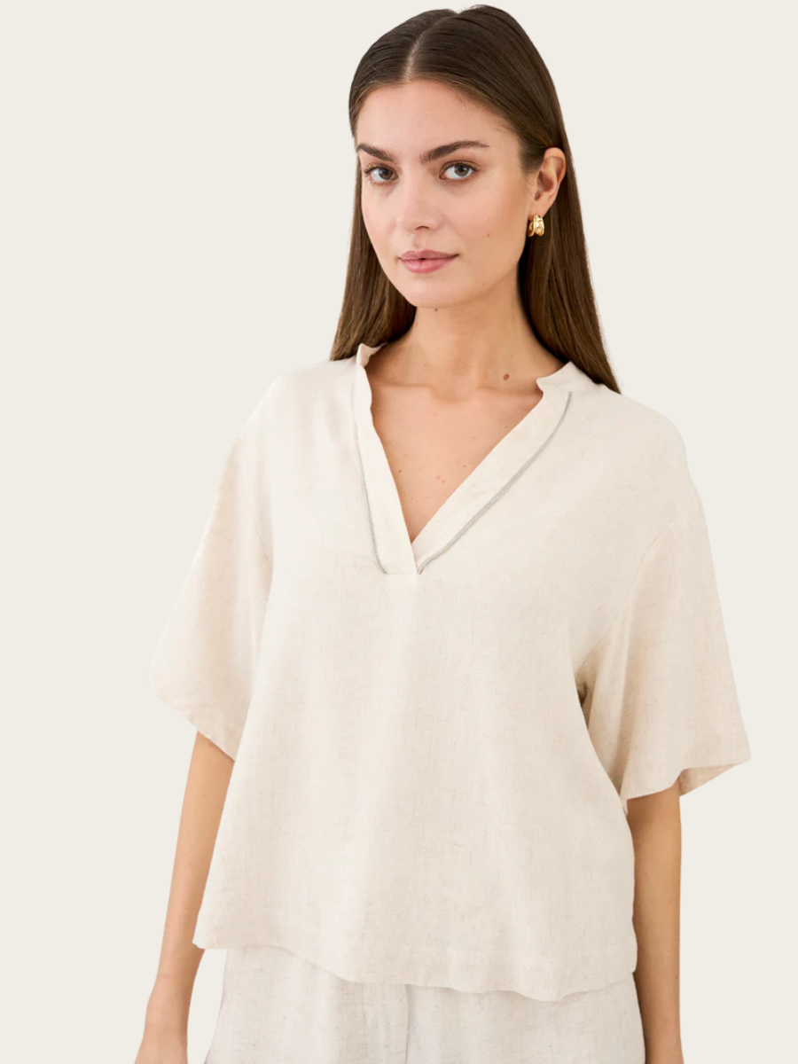 MILES BLOUSE, OYSTER WHITE MELANGE