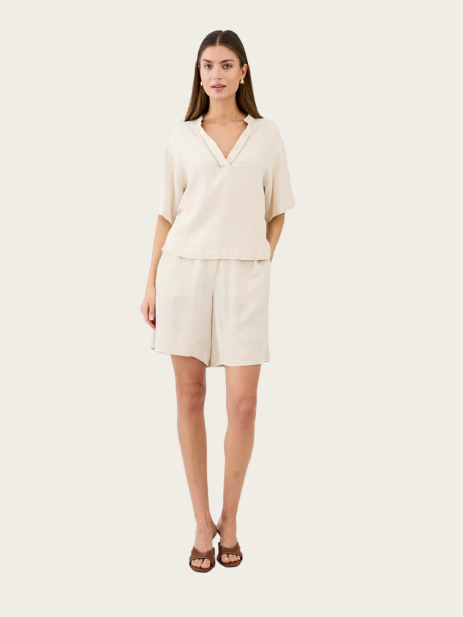MILES BLOUSE, OYSTER WHITE MELANGE
