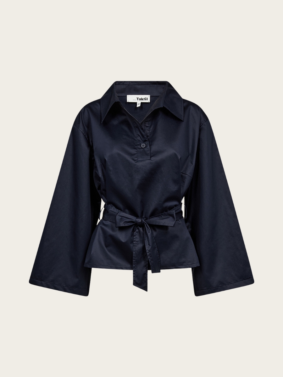 SKYLAR HALFPLACKET BLOUSE, DEEP DARK NAVY