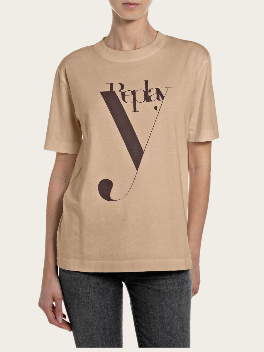 BOXY COTTON T-SHIRT W/MAXI PRINT, SAND