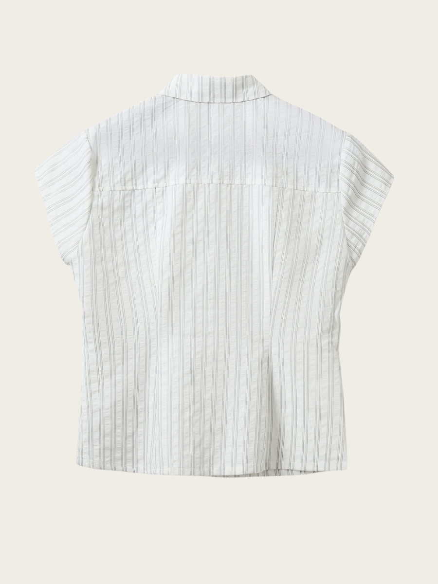 LILYAN STRIPED SLIM FIT SHIRT, OFF WHITE/BLACK STRIPE
