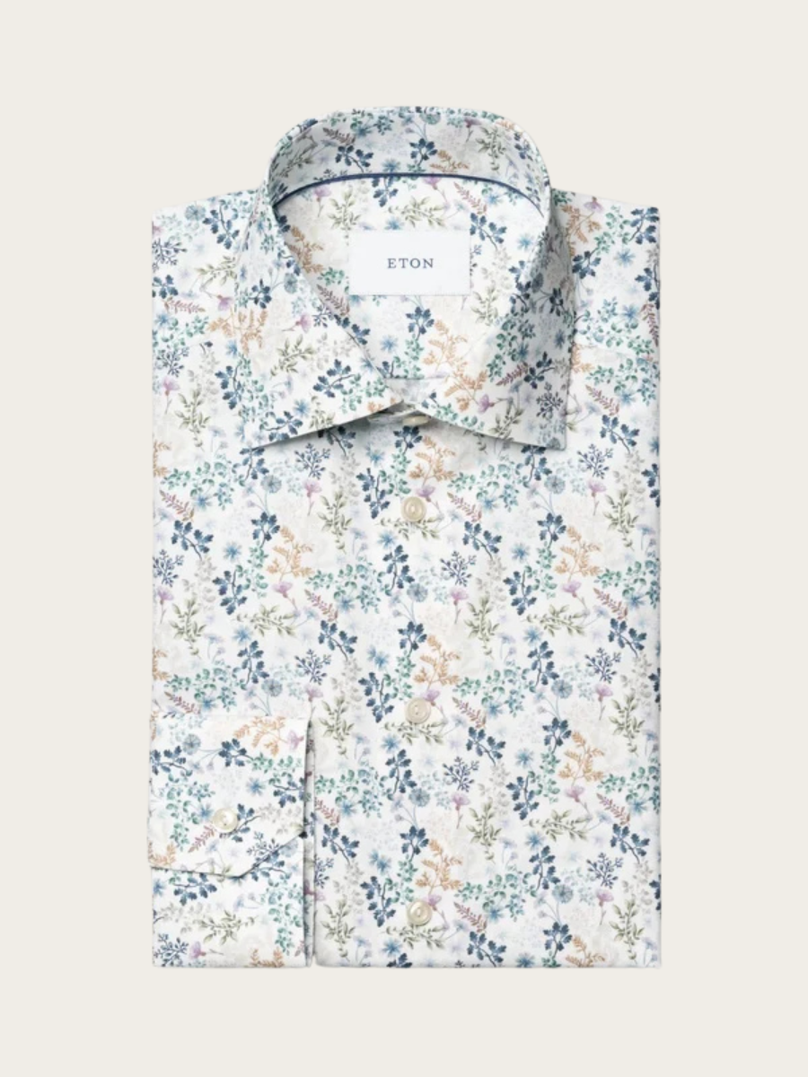 FLORAL TWILL SHIRT, COMTEMP, MID BLUE
