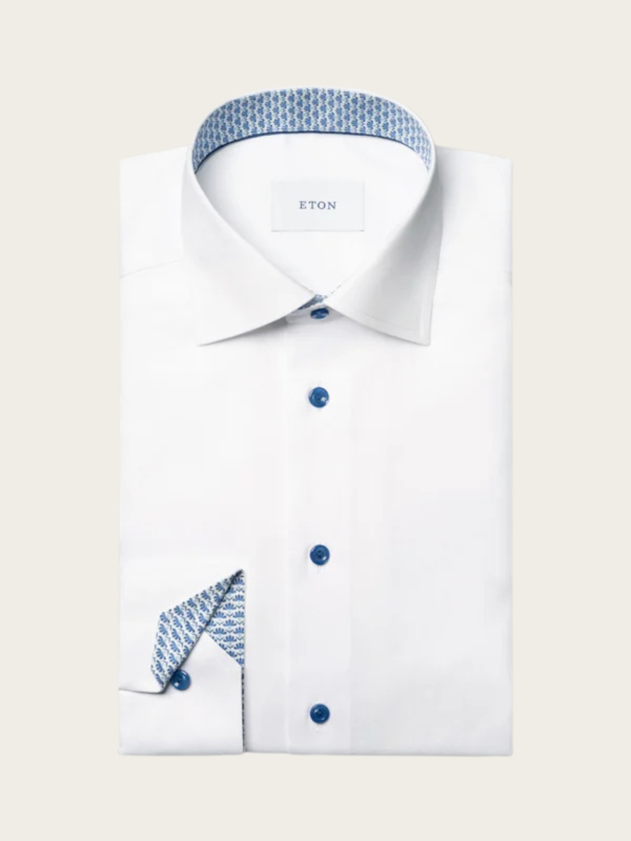 FLORAL EFFECT SIGNATURE TWILL SHIRT, CONTEMP, WHITE