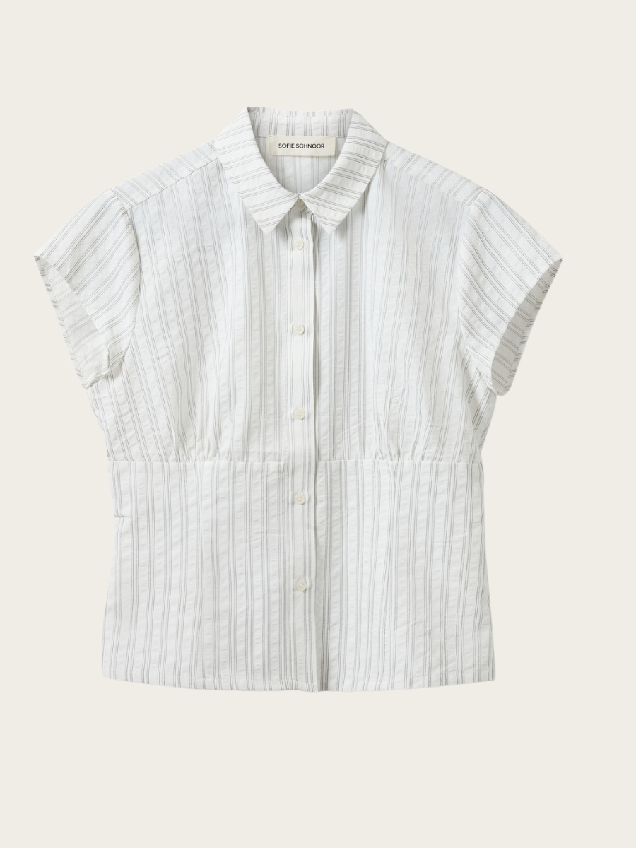 LILYAN STRIPED SLIM FIT SHIRT, OFF WHITE/BLACK STRIPE