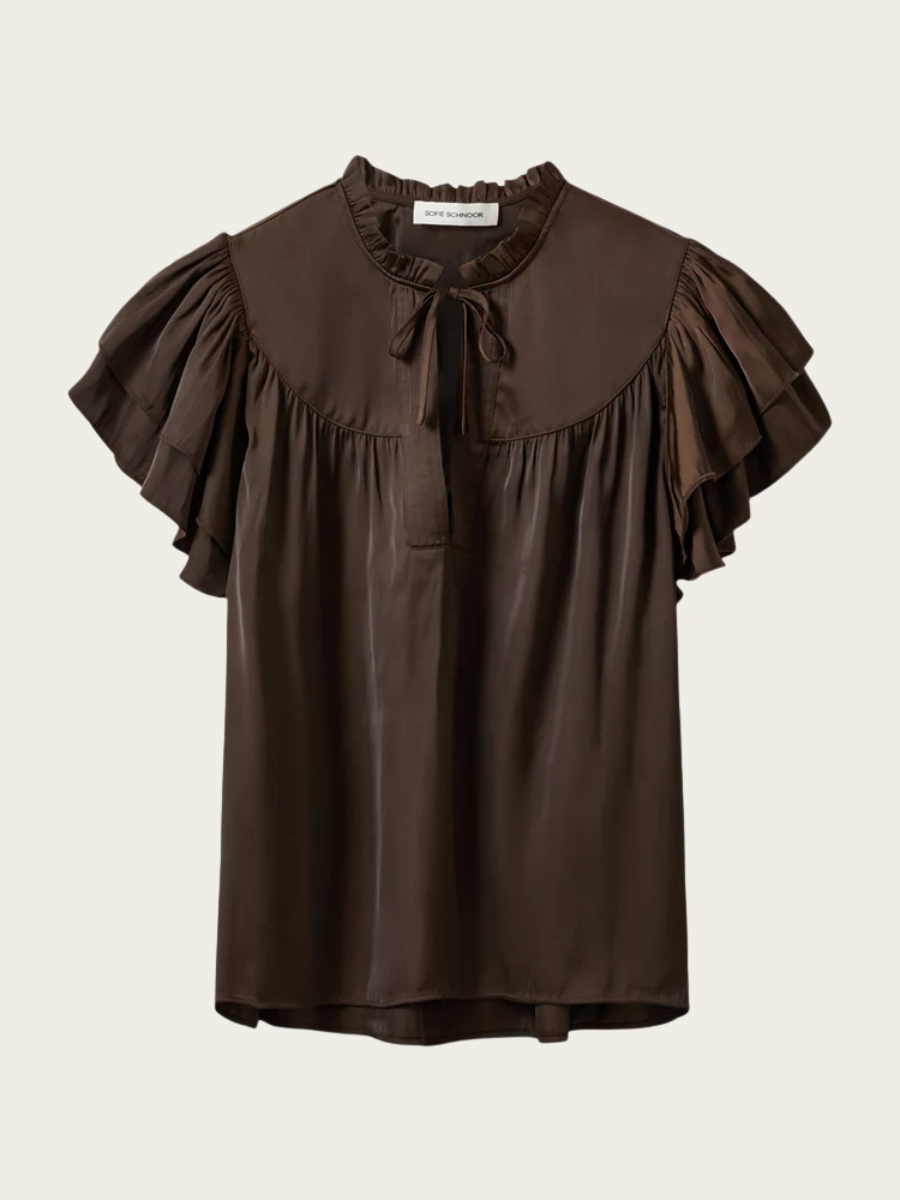 LALILA FRILL TOP, INTENSE BROWN