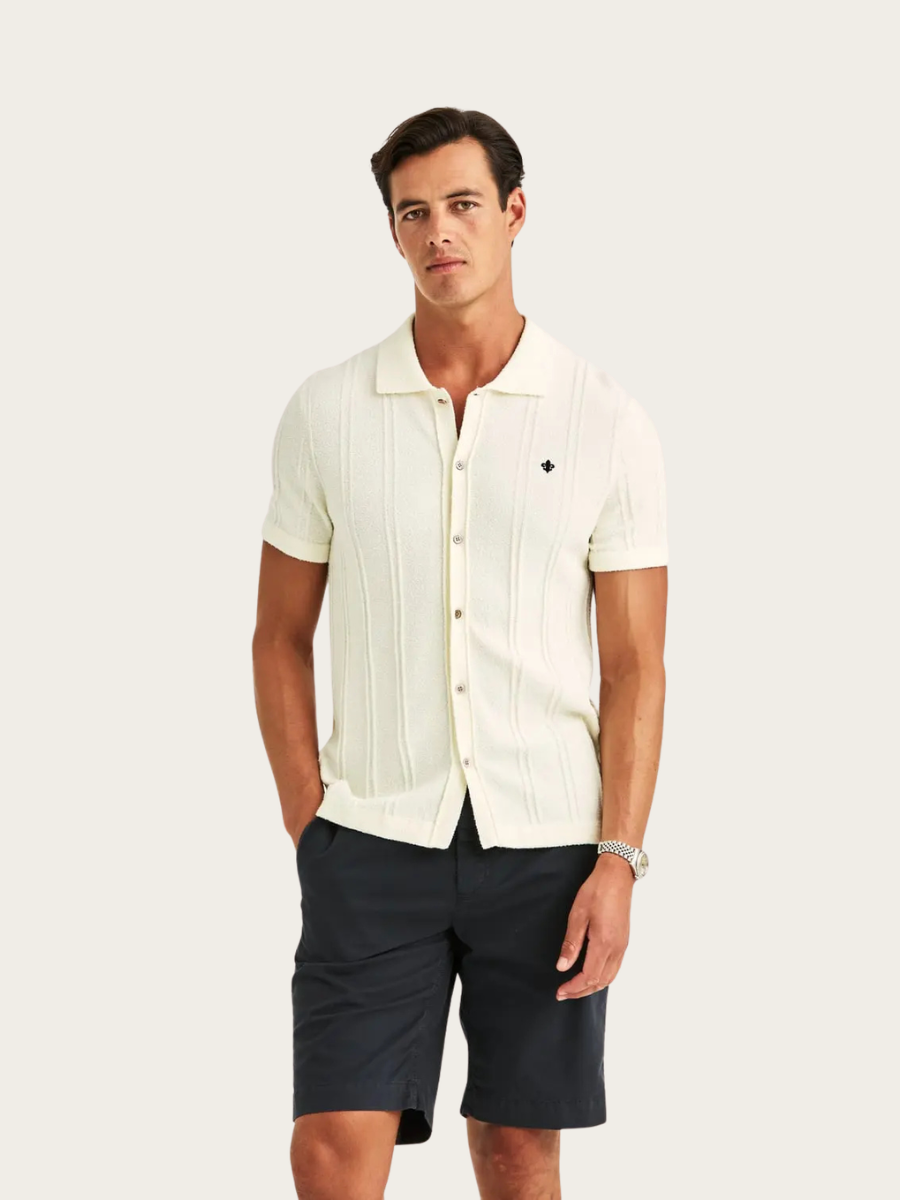 CLAYTON KNITTED SS SHIRT, OFF WHITE