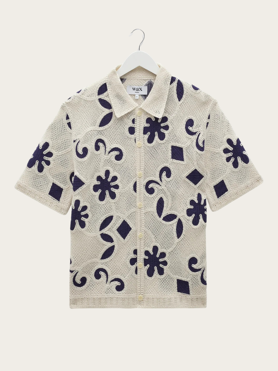 PORTO SS SHIRT, ECRU/DARK BLUE