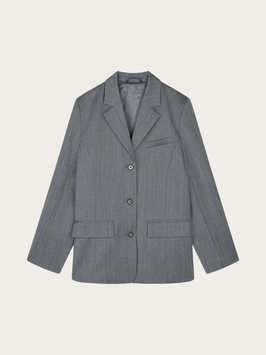 HERRINGBONE PIN LESS BLAZER, DARK GREY MELANGE