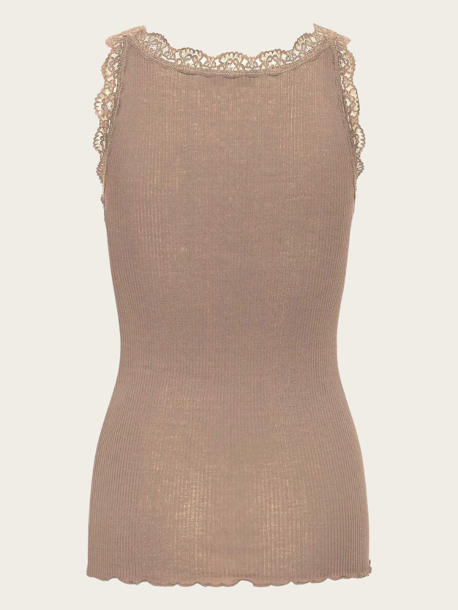 BALTA MODAL SL LACE U NECK TOP, MOCHA MERINGUE