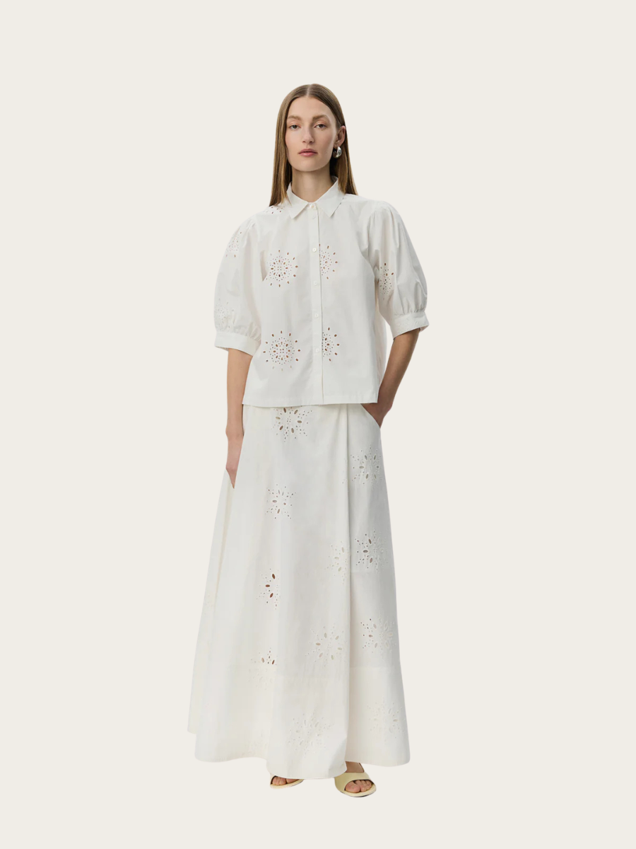 ALESSIA BRODERIE ANGLAISE SHIRT, SNOW WHITE
