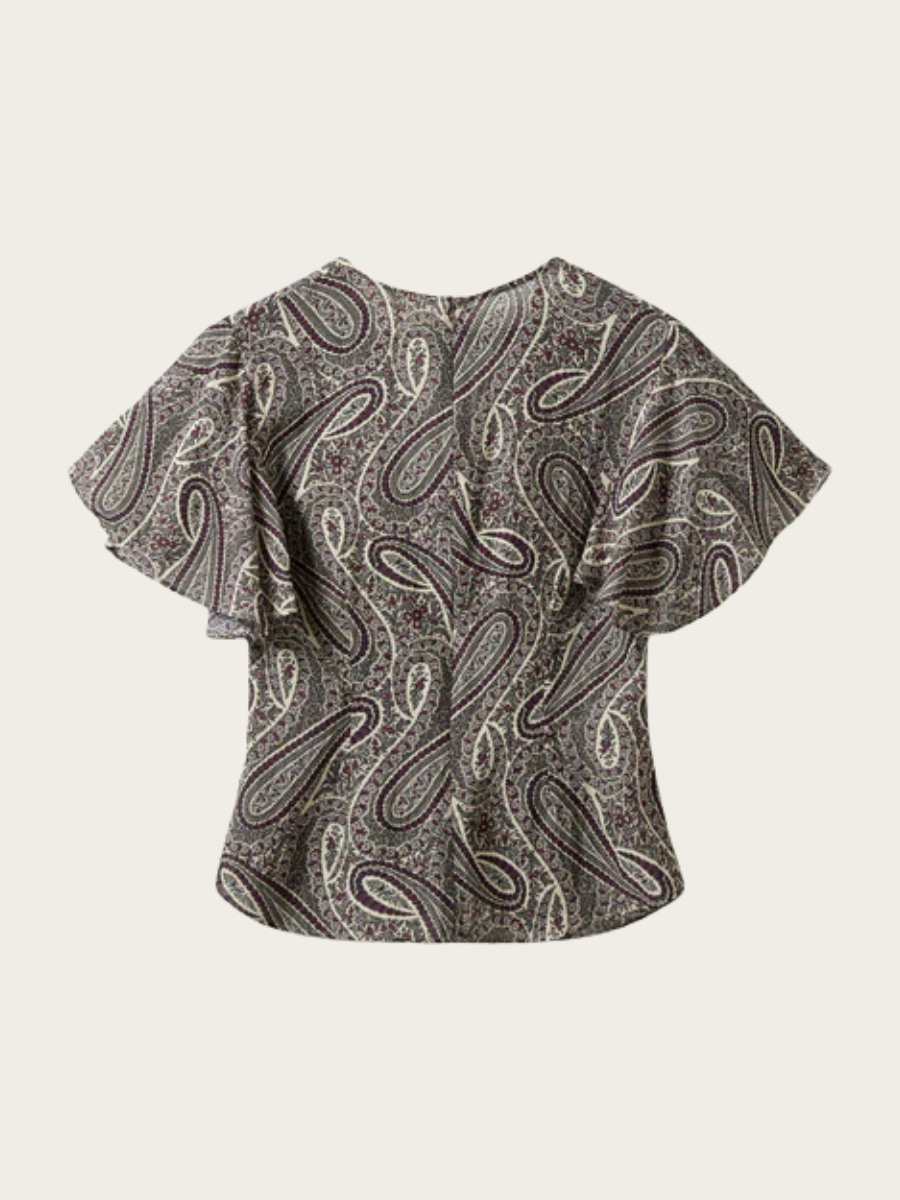 LEELA PRINTED BLOUSE, BORDEAUX MIX PAISLEY