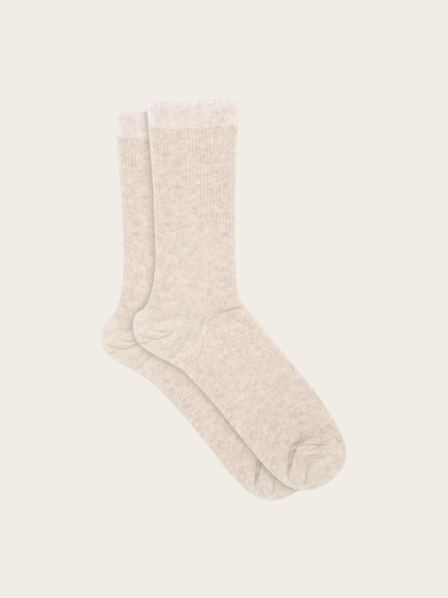 FINE COTTON RIB SOCKS, BEIGE MELANGE