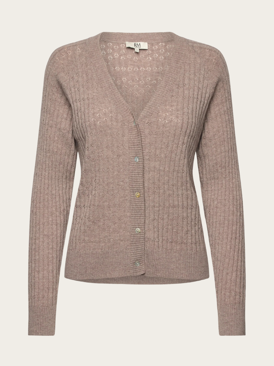 SOFIA POINTELLE CARDIGAN, LIGHT BROWN
