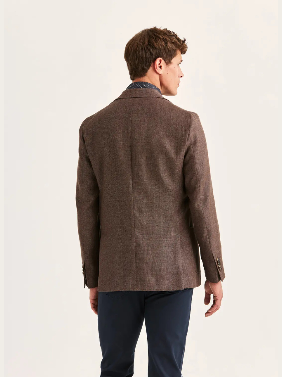 LINEN WOOL HOPSACK BLAZER, BROWN