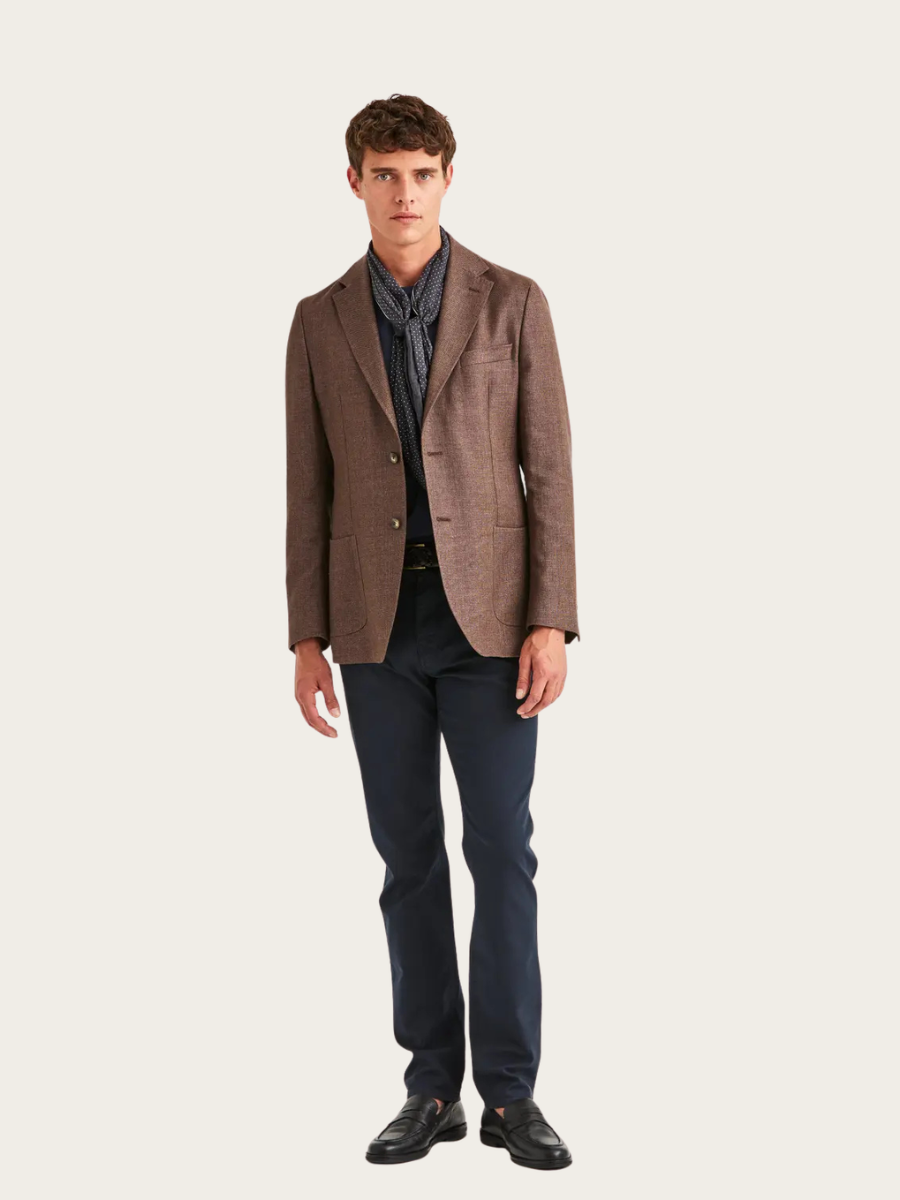 LINEN WOOL HOPSACK BLAZER, BROWN