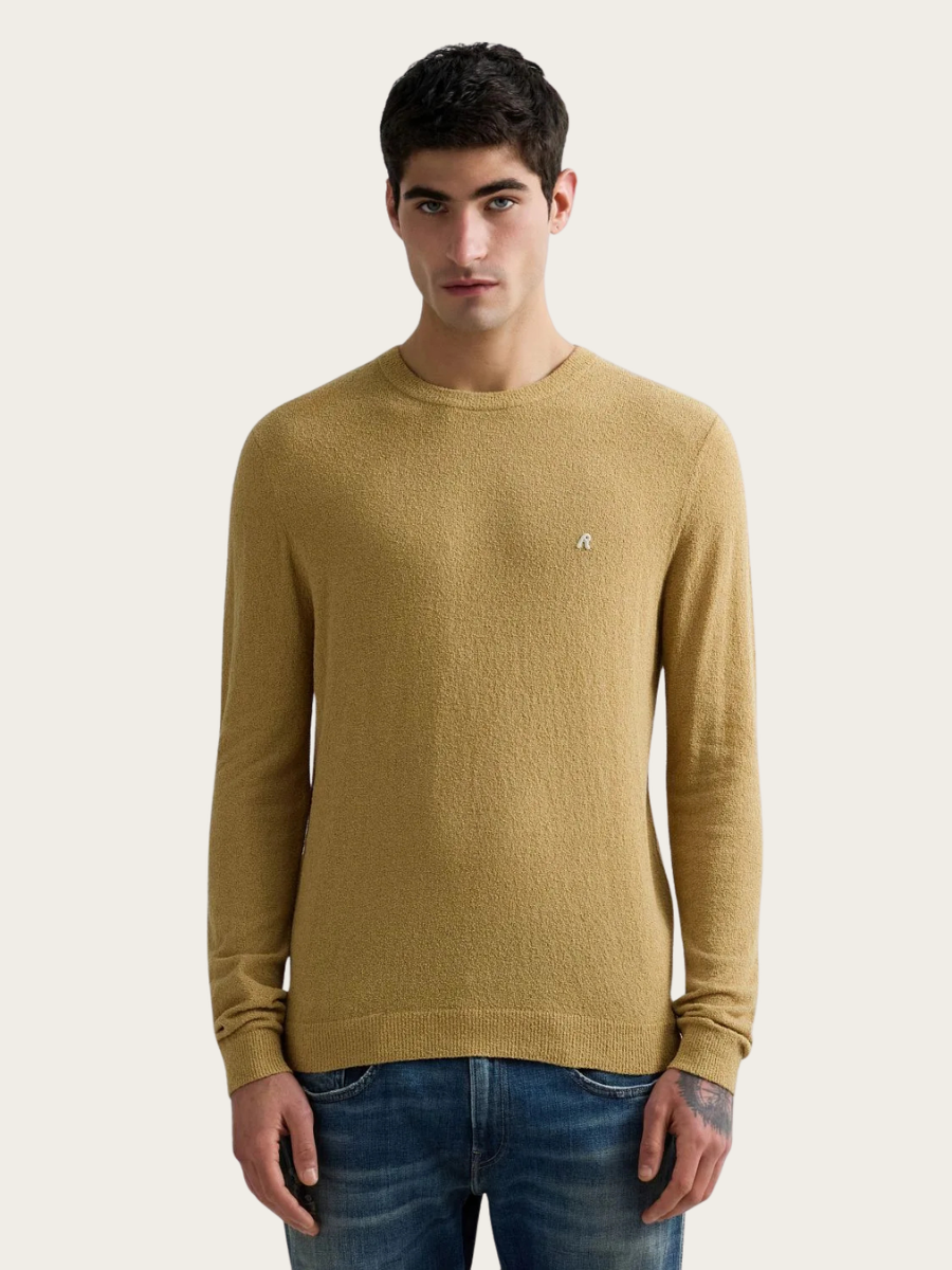 COTTON TERRY KNITTED SWEATER, DARK SAND