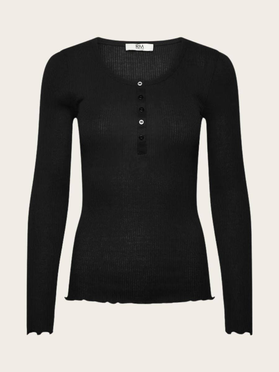BALTA MODAL LS PLACKET T-SHIRT, BLACK