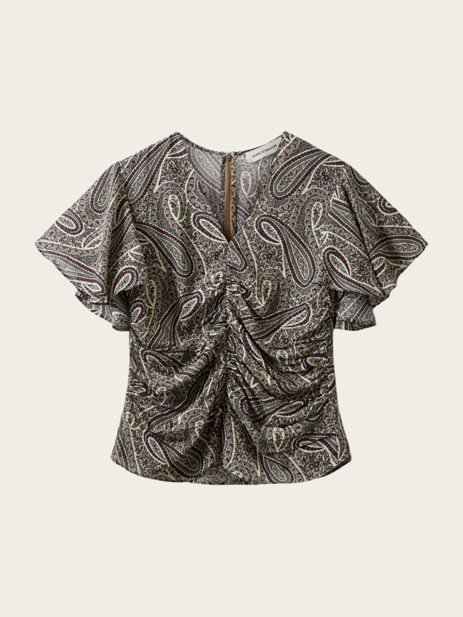 LEELA PRINTED BLOUSE, BORDEAUX MIX PAISLEY