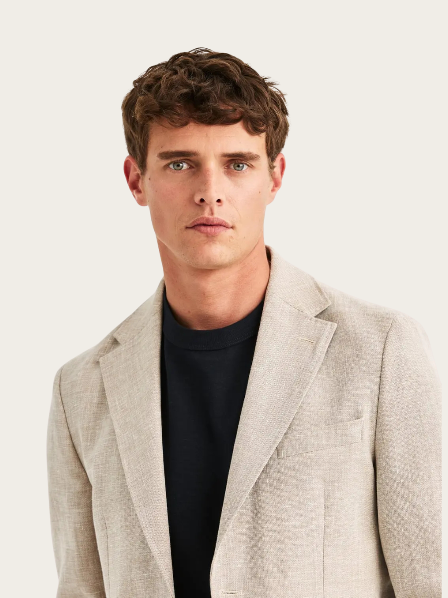 LINEN WOOL HOPSACK BLAZER, KHAKI