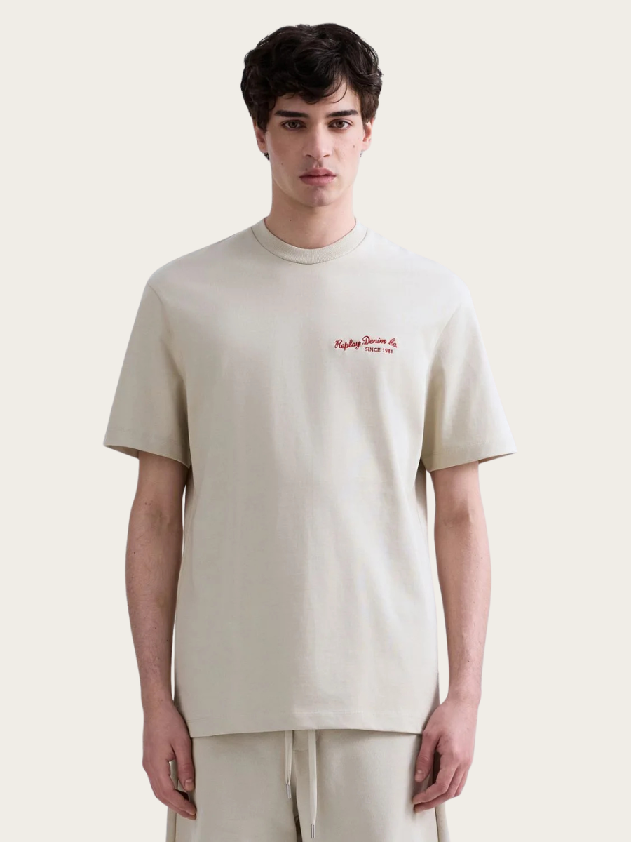 COTTON T-SHIRT W/LETTERING, SAND