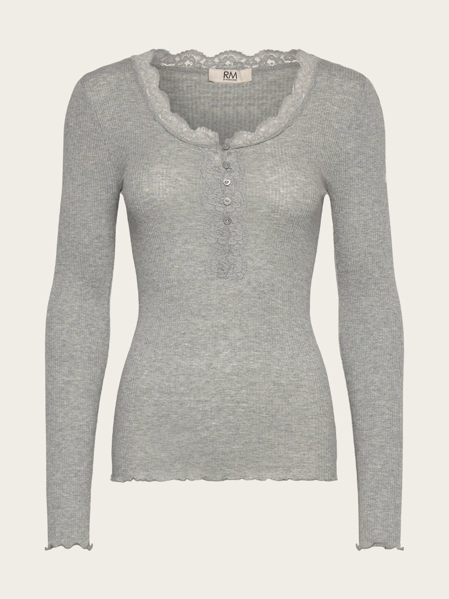 BALTA MODAL LS PLACKET T-SHIRT, LIGHT GREY MELANGE