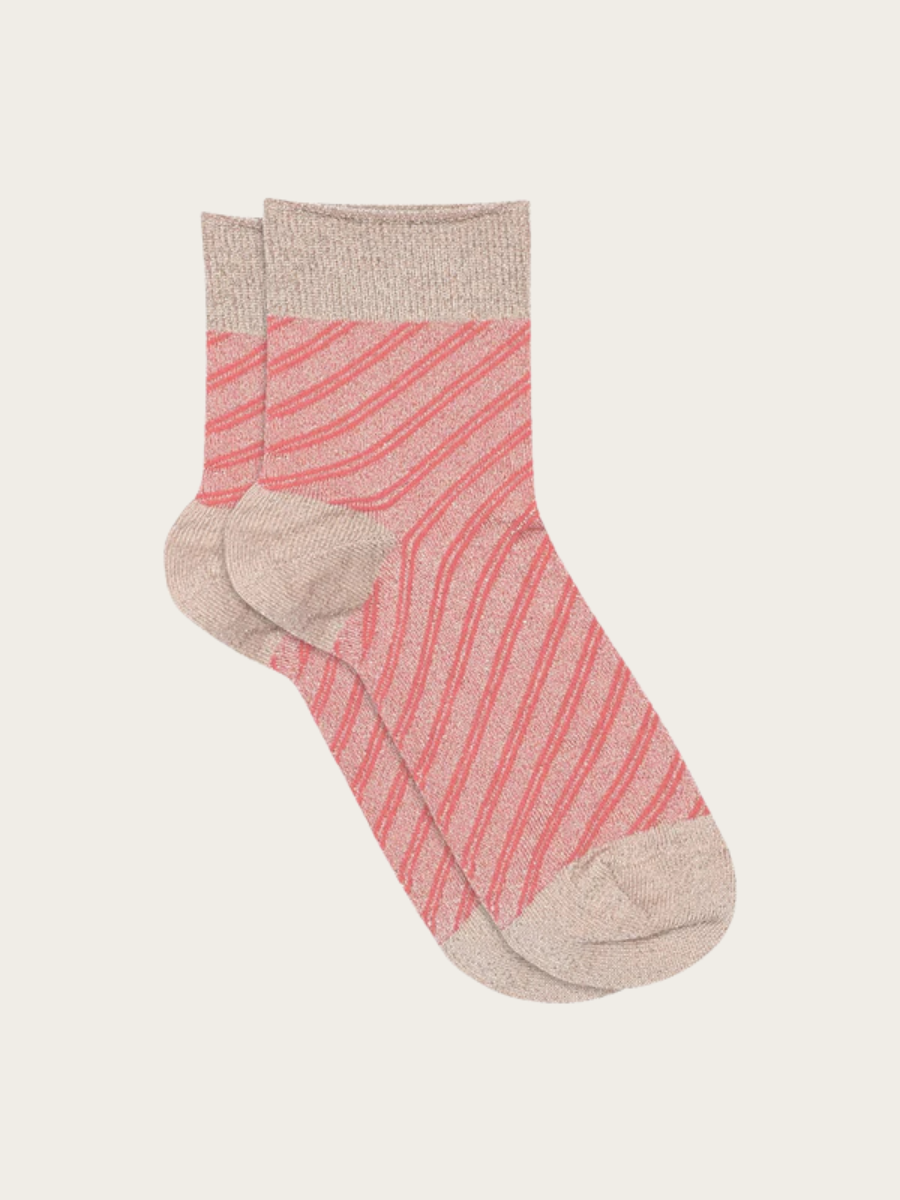 ELISA GLITTER SHORT SOCKS, FLAMINGO CORAL