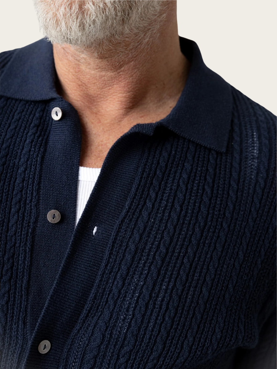 DARIO BUTTON SS POLO KNIT, ESTATE BLUE