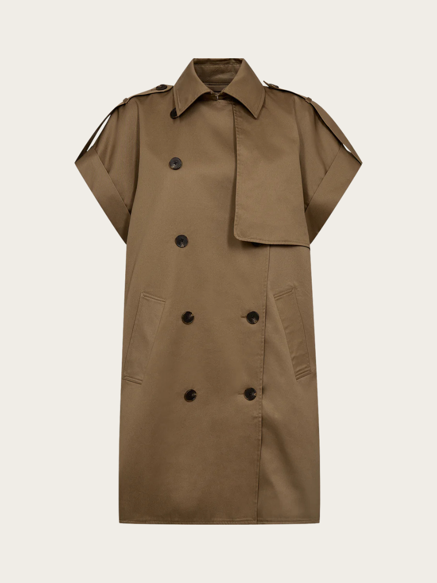 NICO TRENCH JACKET, LEAD BROWN