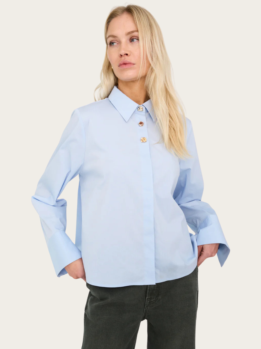 NYLA POPLIN DECO SHIRT, AIR BLUE
