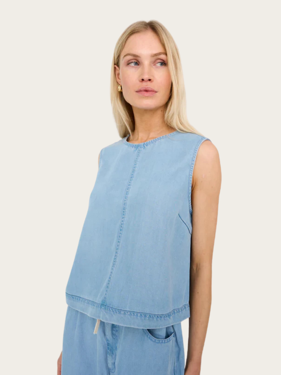 DREA DENIM TOP WAVES BLUE, DENIM BLUE