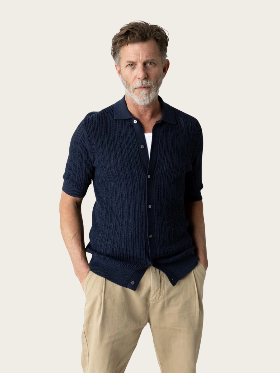 DARIO BUTTON SS POLO KNIT, ESTATE BLUE