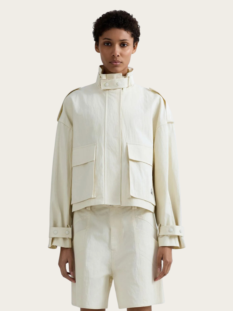 CROPPED TWILL TRENCH COAT, CHALK
