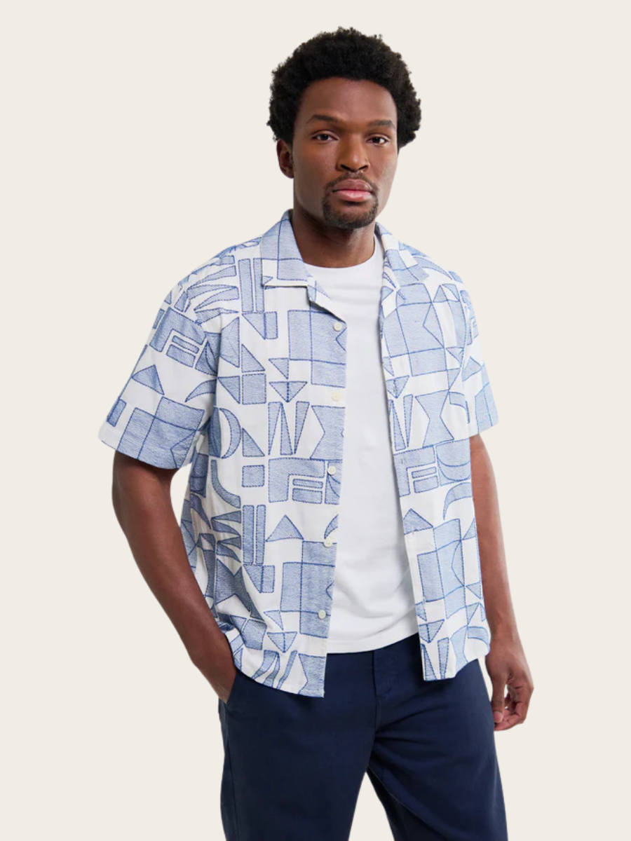 DIDCOT SS SHIRT, ECRU/BLUE