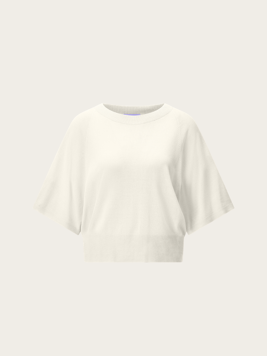 FINE-KNIT SWEATER W/WIDE SLEEVES, PEARL WHITE